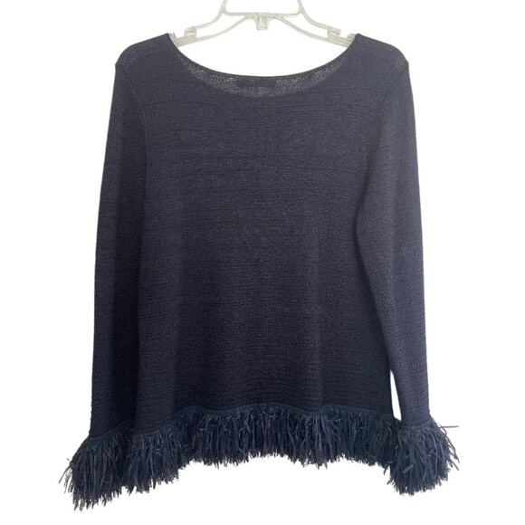 Nic + Zoe Run Around Fringe Trim Sweater Navy Size Medium - Picture 5 of 6